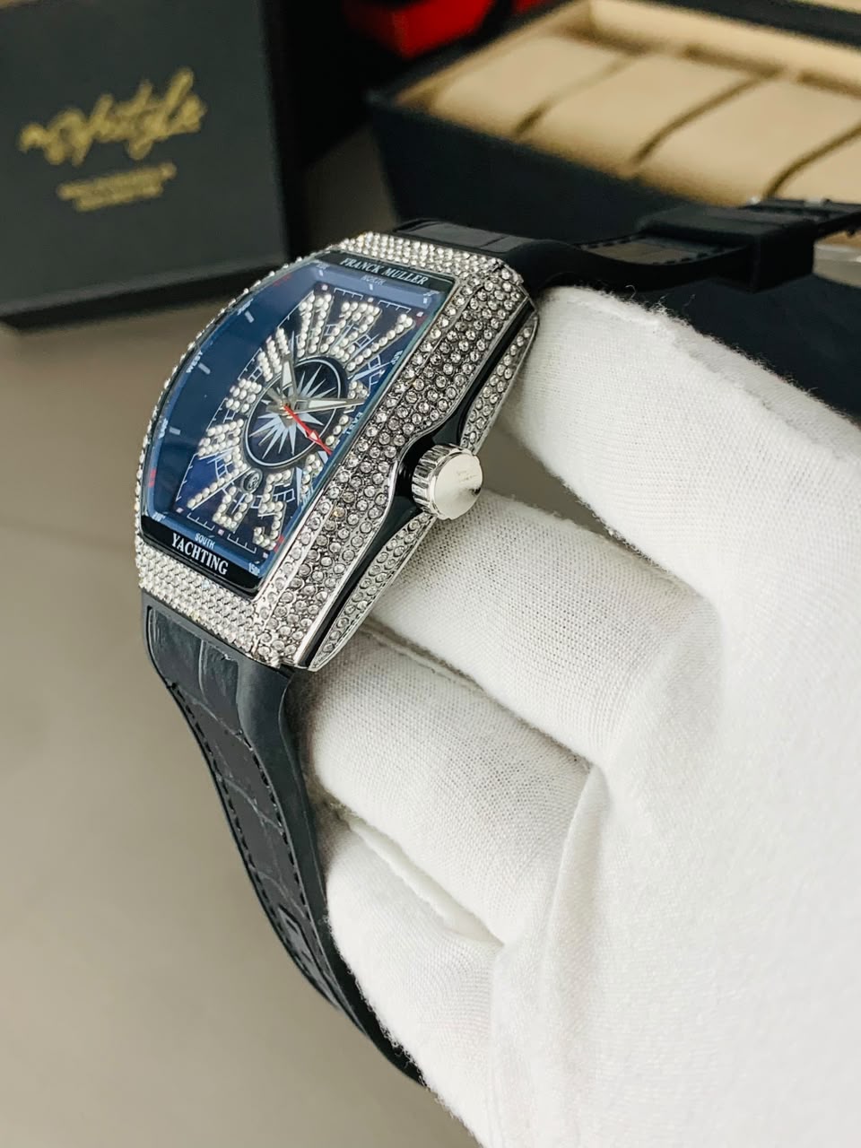 FM Vanguard Iced Diamond Watch (Silver Blue)
