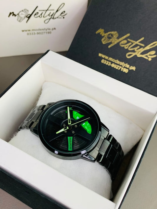 Skemi Spinner Luxury Chain Watch (Green)