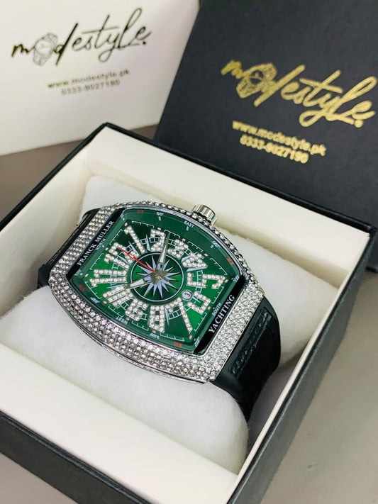 FM Vanguard Iced Diamond Watch (Silver Green)