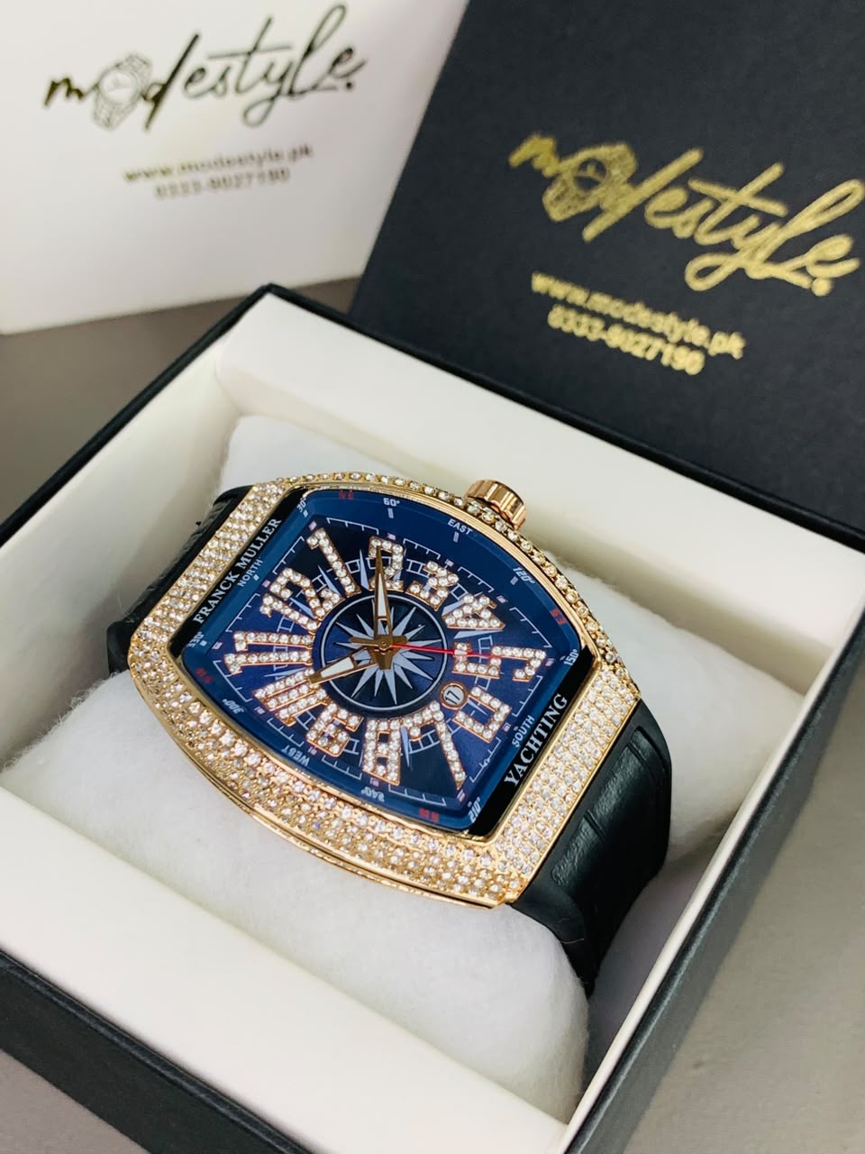 FM Vanguard Iced Diamond Watch (Copper Blue)