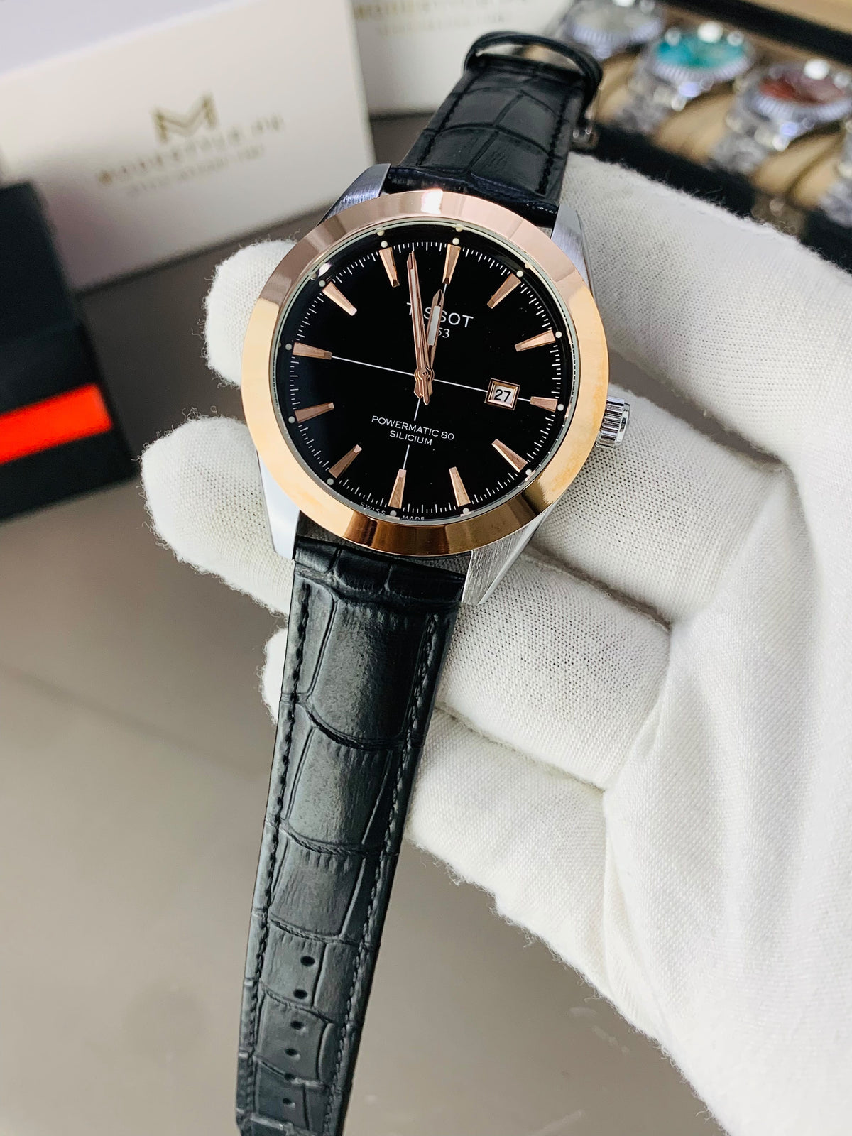 Tissot Gentlemen Belt ( Black Belt Copper case Black Dail)