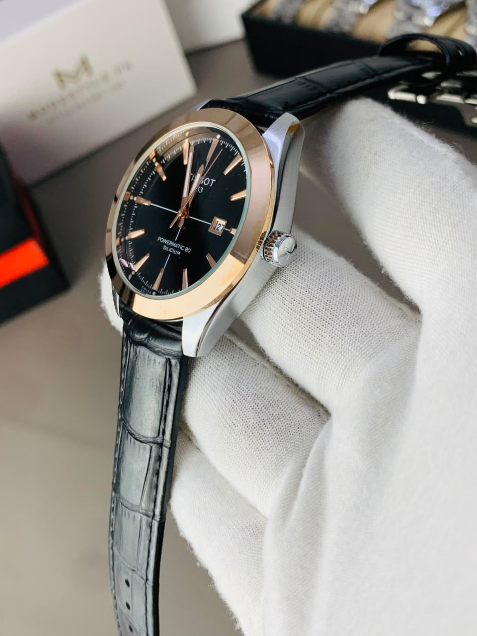 Tissot Gentlemen Belt ( Black Belt Copper case Black Dail)