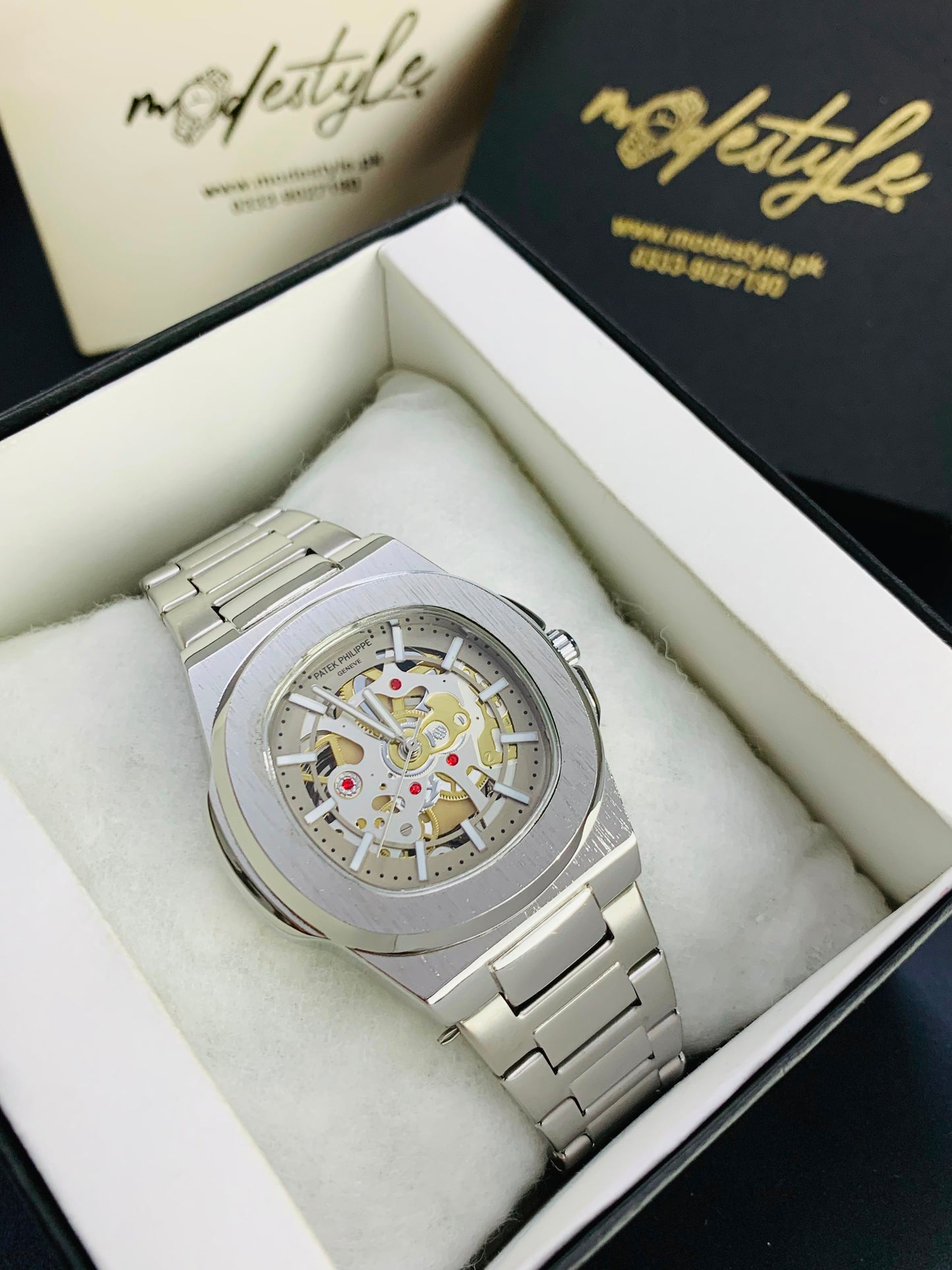 Patek Nautilus Fully Skeleton Automatic movement Watch (Full Silver)