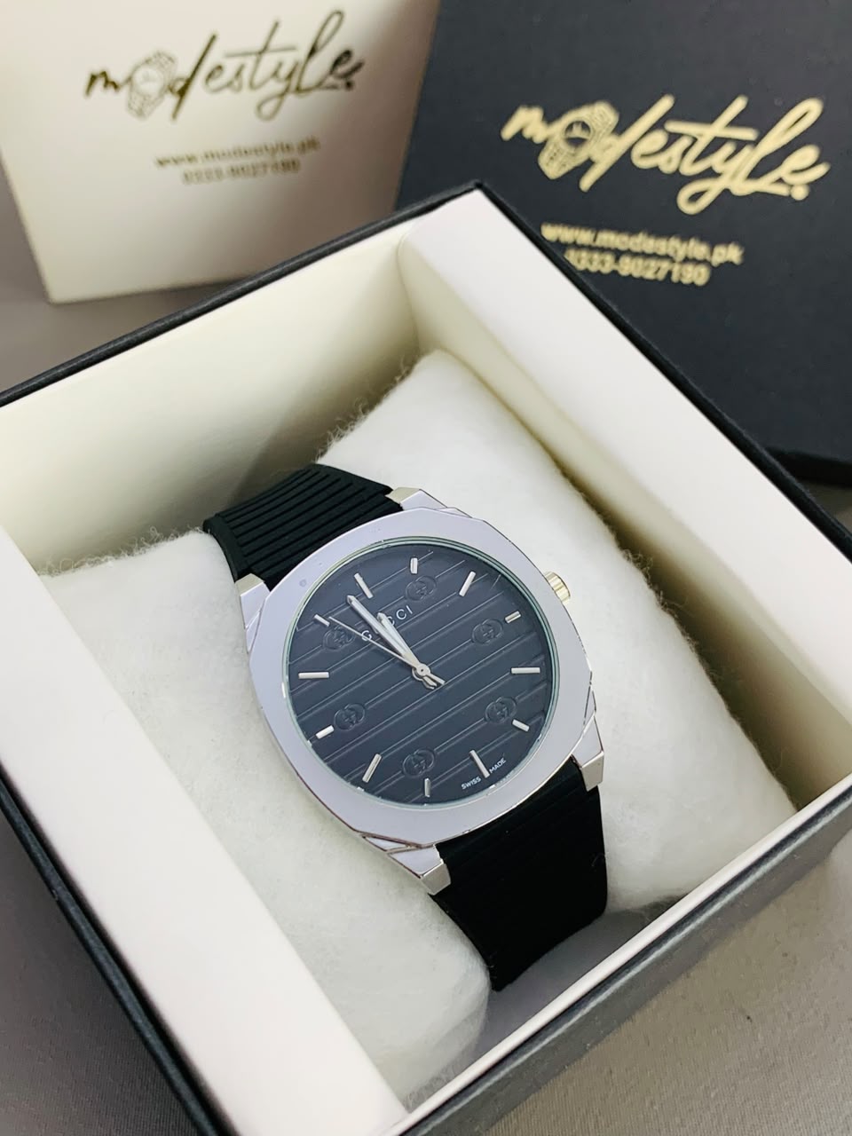 Gucci Luxury Rubber Belt Watch (Full Black)