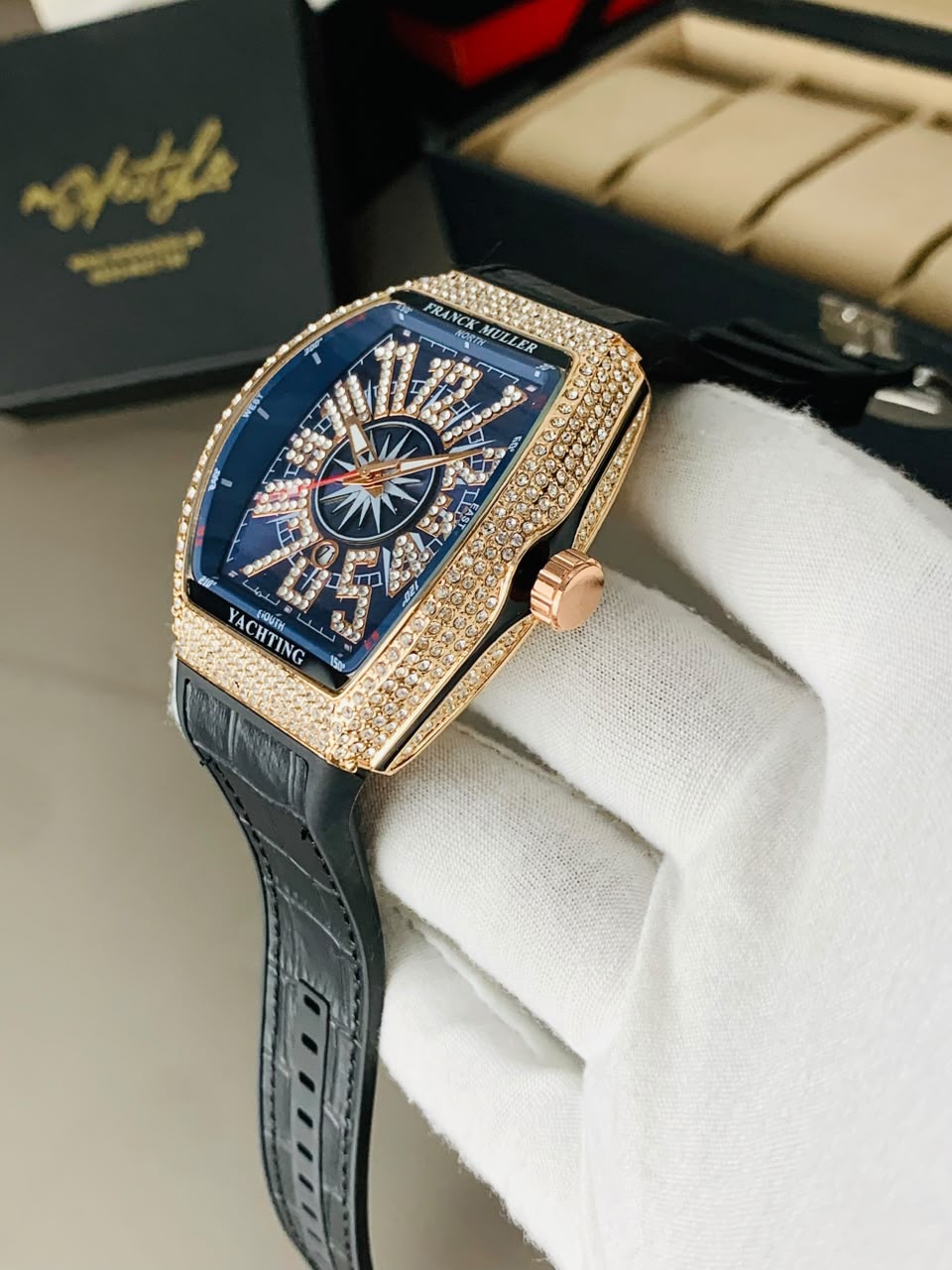 FM Vanguard Iced Diamond Watch (Copper Blue)