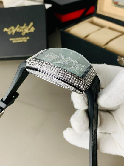 FM Vanguard Iced Diamond Watch (Silver Green)