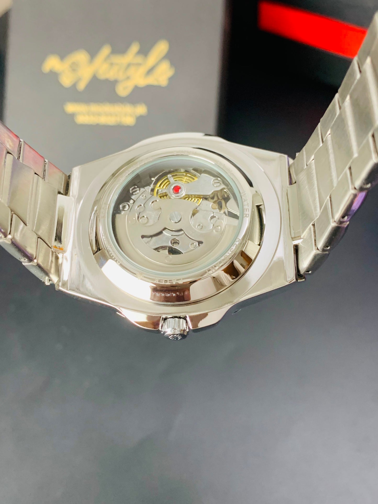 Patek Nautilus Fully Skeleton Automatic movement Watch (Silver with Green)