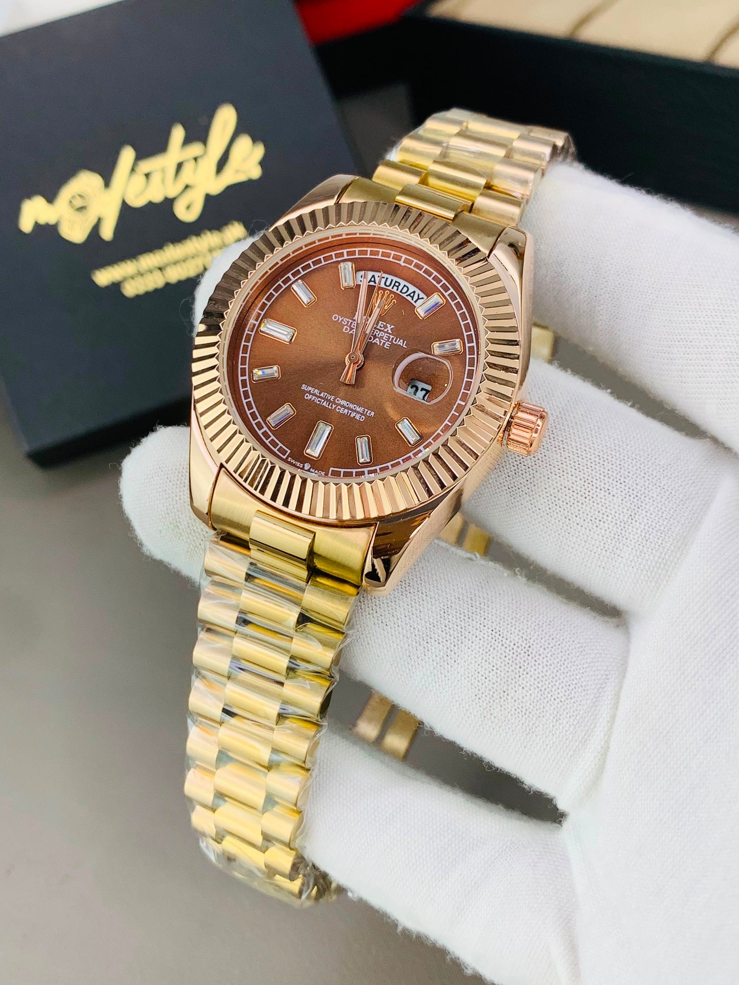 Rlx Day And Date Diamond (Brown)