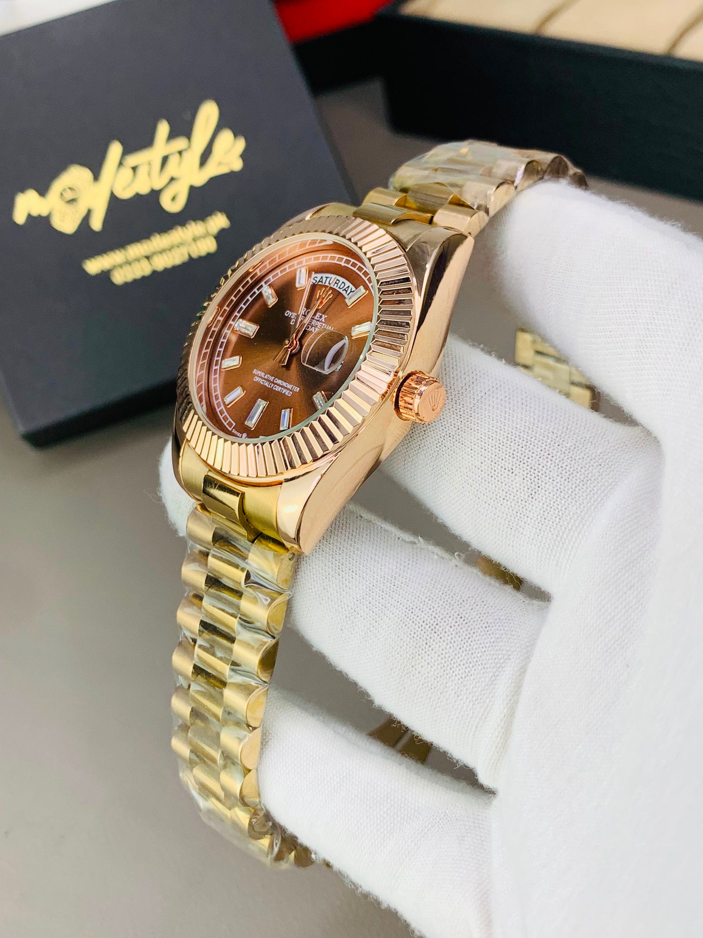 Rlx Day And Date Diamond (Brown)