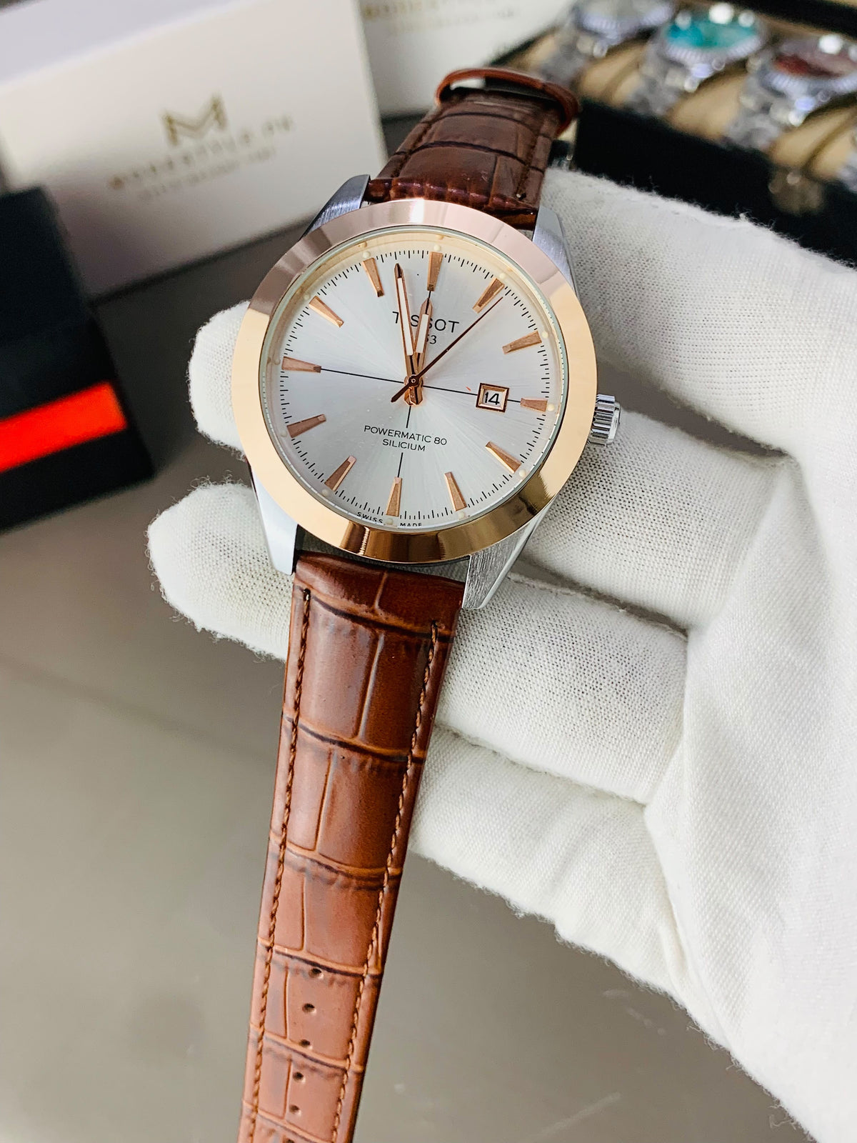 Tissot Gentlemen Belt (Brown Belt Copper case White Dail)