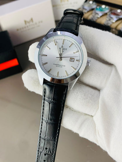 Tissot Gentlemen Belt (Black Belt Silver Dail)