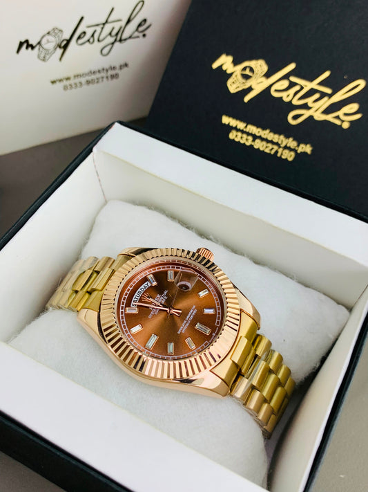 Rlx Day And Date Diamond (Brown)