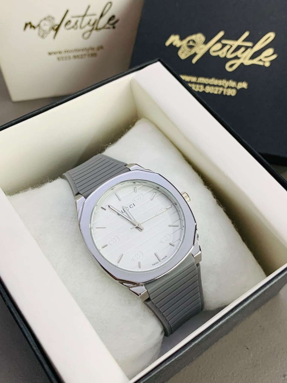 Gucci Luxury Rubber Belt Watch (Grey)