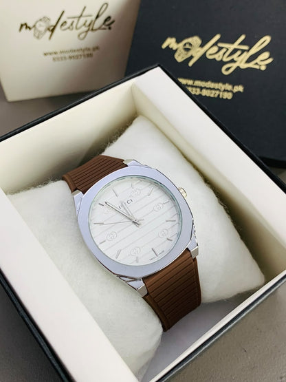Gucci Luxury Rubber Belt Watch (Brown)