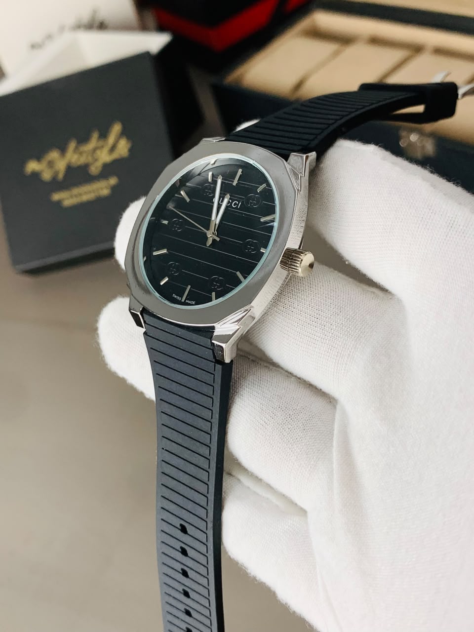 Gucci Luxury Rubber Belt Watch (Full Black)