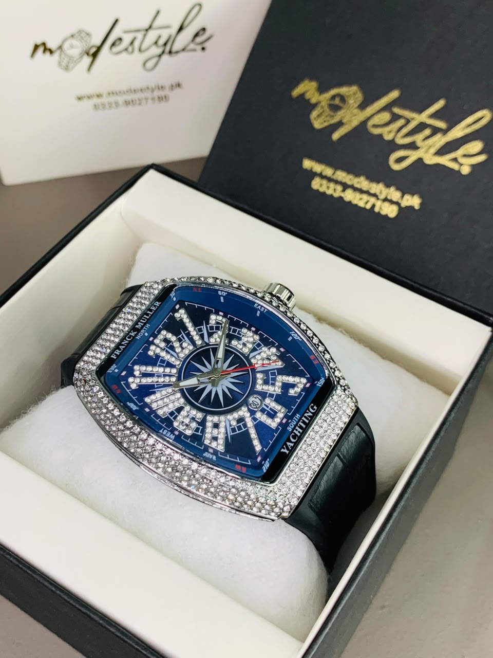 FM Vanguard Iced Diamond Watch (Silver Blue)