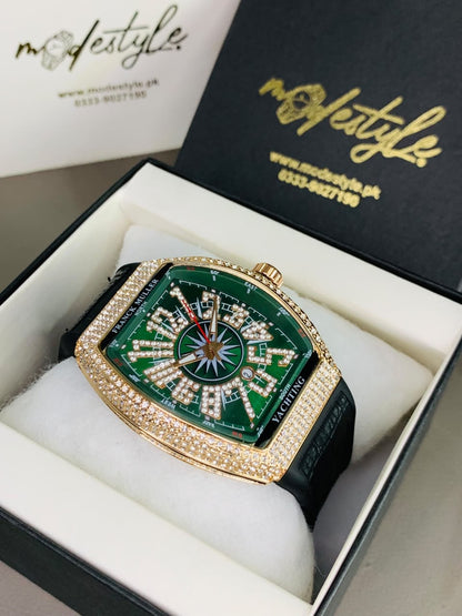 FM Vanguard Iced Diamond Watch (Copper Green)