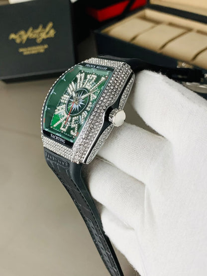 FM Vanguard Iced Diamond Watch (Silver Green)