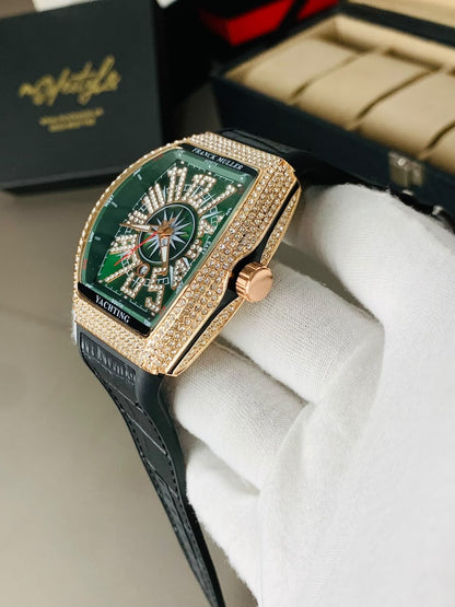 FM Vanguard Iced Diamond Watch (Copper Green)