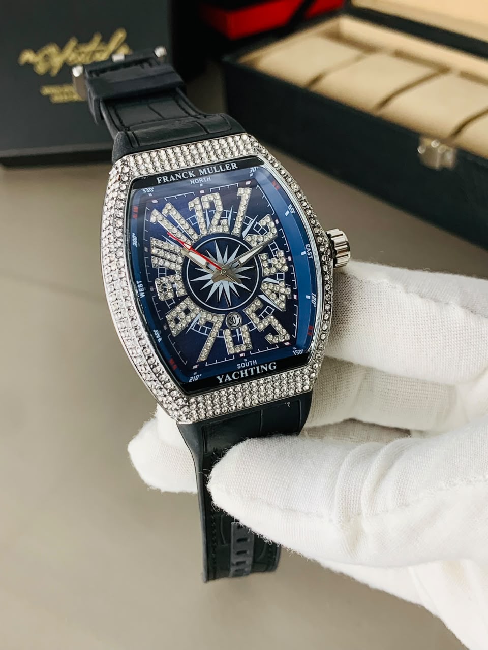FM Vanguard Iced Diamond Watch (Silver Blue)