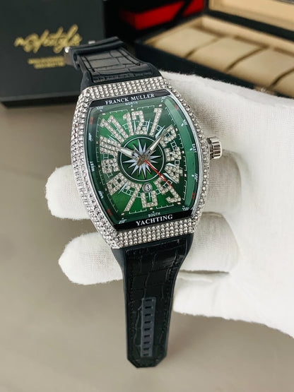 FM Vanguard Iced Diamond Watch (Silver Green)