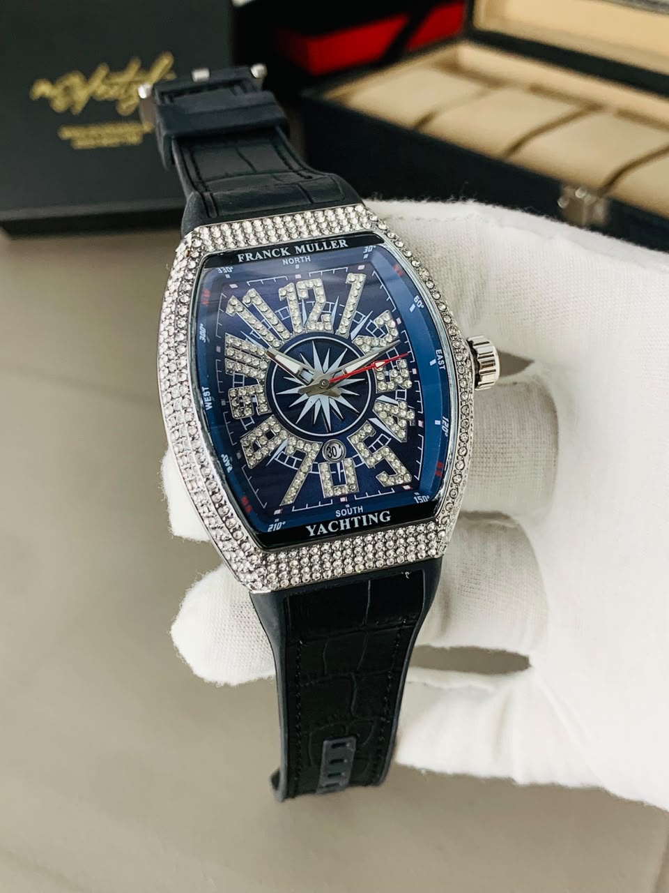 FM Vanguard Iced Diamond Watch (Silver Blue)