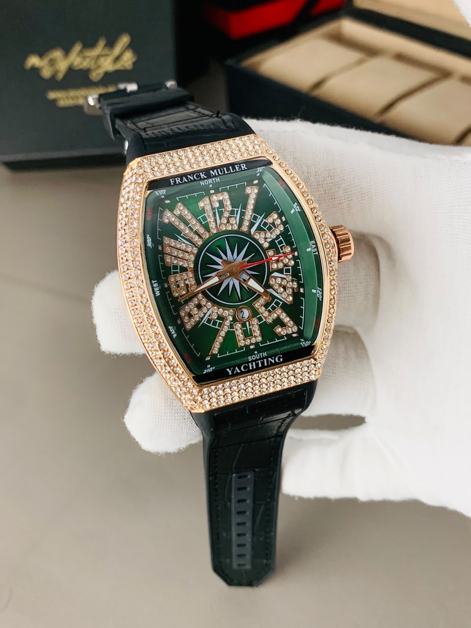 FM Vanguard Iced Diamond Watch (Copper Green)