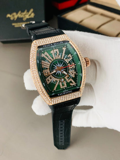 FM Vanguard Iced Diamond Watch (Copper Green)
