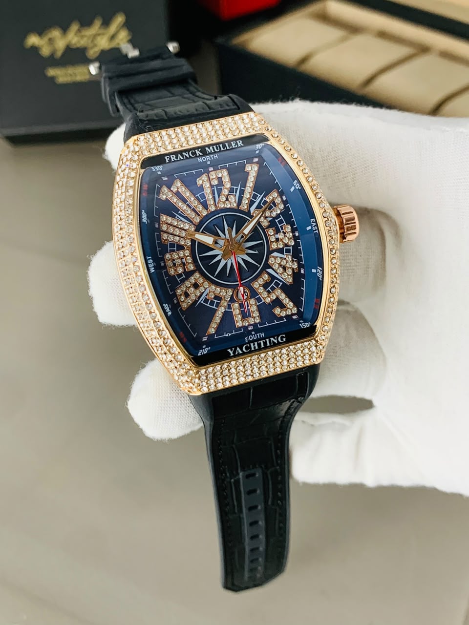 FM Vanguard Iced Diamond Watch (Copper Blue)