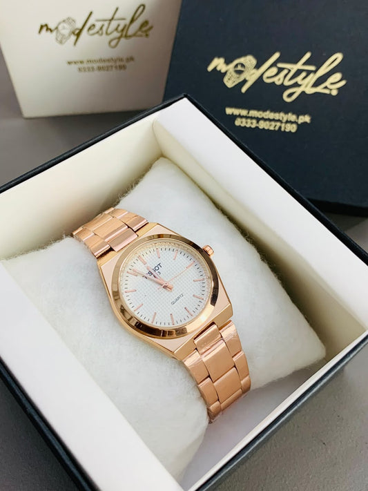 Tissot PRX Classic Stainless Steel Watch For Women (Rose Gold & White)