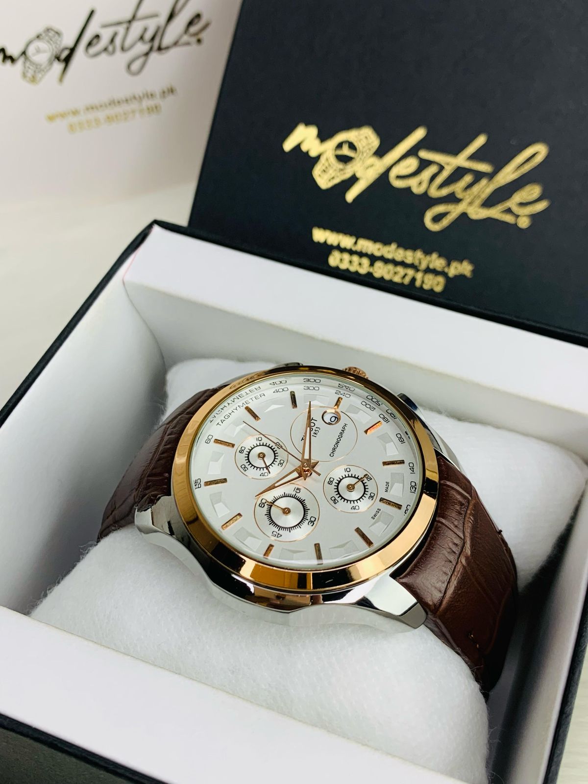 Brown belt white dail copper case