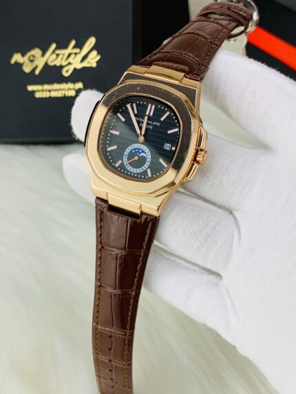 Patek Phillippe Nautilus leather strap (Brown belt black dail)