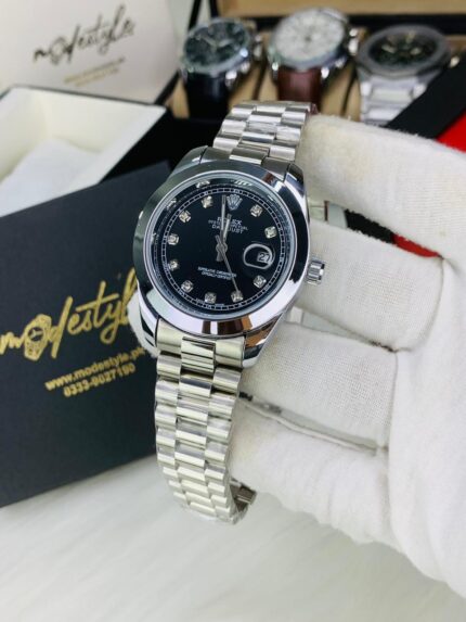 Rolex Just Date Model (Silver chain black dail)